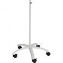 Preview: The image shows a white, narrow stand on a five-pronged base. The base has casters for mobility. The stand appears lightweight and could hold a writing instrument or desk device.
