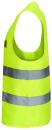 Preview: The image shows a brightly yellow warning vest made of a lightweight material. It has wide gray reflective stripes in the middle and along the top edge. The vest features large armholes.