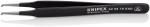Preview: The image shows a black stainless steel tweezer with slim, curved tips. It features the imprint 