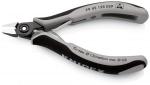 Preview: The image shows a small flat-nose pliers with gray and black rubber grips. The jaws of the pliers are narrow and pointed, ideal for cutting. The model number and brand name are embossed on the handle.