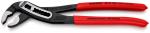 Preview: The image shows a combination pliers. The handles are red and the head is made of black metal. The pliers have an adjustable jaw for gripping and holding objects.