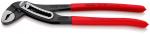Preview: The image shows a black water pump pliers with red handles. The upper part has a curved edge and a clamp with grooves to securely grip objects.
