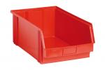 Preview: It is a red plastic box that is open and rectangular. The front side is lower, so that the contents can be easily removed. The walls are smooth and sturdy.