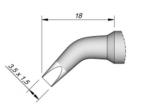 Preview: The image depicts a technical illustration of a curved pipe. It has a diameter of 18 mm and an opening of 3.5 x 1.5 mm at one end.
