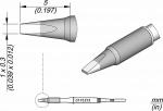 Preview: The image displays technical drawings of a tool attachment. It includes side and top views, with dimensions in millimeters and inches. The attachment has a pointed shape.