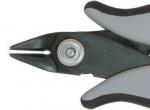 Preview: The image shows the tip of a pair of pliers. The jaws are black with gray handles. The tip is narrow and tapered, well suited for gripping and cutting.