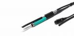 Preview: The image shows an electric soldering iron with a black handle and a green middle section. At one end, there is a tip. A cable leads to a plug.