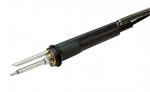 Preview: The image shows a soldering iron with a black handle and two metallic tips. The iron also has a spiral holder that secures the cable.