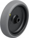 Preview: The image shows a gray wheel with a round, flat profile and a black core. On the outer side, there is a yellow dot. The wheel has a diameter of about 20 cm.