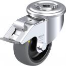Preview: The image shows a large wheel with a metallic holder. The wheel body is black and made of rubber, while the holder is shiny metal. It has a mounting screw.