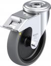 Preview: The image shows a silver roller bearing with a large, black rubber roller. The upper bracket is shiny and has a locking device. It appears sturdy and functional.