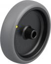 Preview: The image shows a round wheel with a gray rubber outer rim and a black inner mount. In the center, there is an opening for the axle. It has a yellow marking.