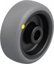 Preview: The image shows a gray wheel with a black inner area and a yellow marking. It has a smooth surface and a central opening that serves for attachment.