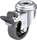 Preview: The image shows a swivel caster wheel made of metal and plastic. It features gray rubber tires, a sturdy metal frame, and a brake for locking. It is intended for use on furniture or carts.