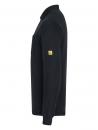 Preview: The image shows a black long-sleeve shirt with a collar. It features a yellow logo on one sleeve. The side view highlights the simple, straight cut of the shirt.