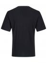 Preview: The image shows a black T-shirt from the back. It has short sleeves and a round neckline. The fabric appears smooth and plain without any patterns.