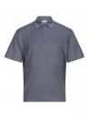 Preview: Das Bild zeigt ein kurzärmliges Poloshirt in dunkelblauer Farbe mit feinen, horizontalen Streifen. Es hat einen Kragen und drei Knöpfe auf der Vorderseite. Die Passform wirkt sportlich.