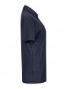 Preview: The picture shows a dark blue polo shirt from the side. It features a classic collar and short sleeves. The surface has fine, horizontal stripes. The shirt appears sporty and casual.