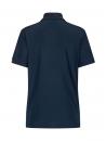 Preview: The image shows a solid, dark blue polo shirt from the back. It has a collar and short sleeves, and there is a small logo on the left side. The fabric appears smooth.
