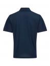 Preview: The image shows a dark blue polo shirt from the back. It has short sleeves, a flat collar, and a simple, plain shape. The fabric appears smooth and light.