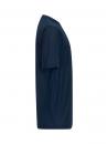 Preview: The image shows a dark blue T-shirt in a side view. It has short sleeves and a straight fit, appears casual, and is made from a smooth, thin material.