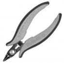 Preview: Das Bild zeigt eine schmale Zange mit ergonomischen Griffen. Die Griffe sind grau und schwarz, während die Spitzen metallisch glänzend sind. Sie dient zum Schneiden oder Greifen von kleinen Objekten.