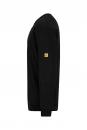 Preview: The picture shows a black long-sleeve shirt from a side view. It has a round neckline and a yellow patch on the left sleeve. The cut is simple and form-fitting.