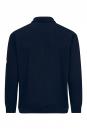 Preview: The image shows a dark blue polo shirt. It has long sleeves, a classic collar, and is plain in design. There is a small, yellow emblem on one sleeve.