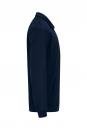 Preview: The image shows a dark blue sweater in profile. It has long sleeves and a collar. The fabric appears smooth, and the sweater is form-fitting.