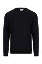 Preview: Das Bild zeigt einen schwarzen Pullover mit langen Ärmeln. Der Kragen ist rund, und am linken Arm befindet sich ein kleines, auffälliges Logo oder Emblem. Der Stoff wirkt weich und lässig.