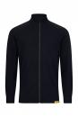 Preview: Das Bild zeigt eine schwarze Jacke mit Stehkragen und durchgehendem Reißverschluss. Die Ärmel sind lang und die Jacke hat eine sportliche, elegante Ausstrahlung. Unten ist ein gelbes Label.