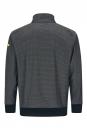 Preview: The image shows a black jacket with a fine pattern. It features a high collar and a narrow, elastic band at the hem. On one sleeve, there is a yellow logo.