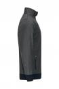 Preview: The image shows a gray jacket made from a striped fabric. It has a stand-up collar and a slim fit. The hem and the cuffs are dark. There is a pocket opening on the side.