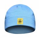 Preview: The image shows a light blue cap with a yellow label. The cap has a simple, knitted texture and a round shape that is slightly rounded at the top.