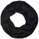 Preview: The image shows a black loop scarf. It has a smooth, lightweight texture and is formed into a closed ring. The surface features fine, vertical lines that subtly shimmer.