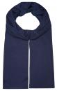 Preview: The image shows a long, plain scarf in deep blue. The scarf is folded and has two long, even sections at the ends that hang loosely. The fabric appears soft and flexible.