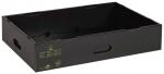 Preview: The image shows a rectangular, black cardboard box without a lid. It has openings for carrying on both long sides and is flat. The inner surface is smooth and unprinted.