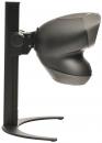 Preview: The image shows a black, futuristic-shaped speaker on a sturdy, metallic stand. The speaker has a round, curved shape and is wider at the front.