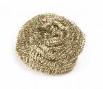 Preview: The image shows a golden, spiral-shaped metal grill brush. It appears like a small, firm cloud or a knitted ball of fine wires, shiny and textured.