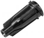 Preview: The image shows a black, conically shaped plug. It has a smooth surface and an opening at one end. The plug is surrounded by a flat base.