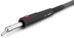 Preview: The image shows a soldering iron with a smooth, silver metal tip and a black handle. The handle has a red button and a spiral cable attached to it.