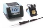 Preview: The image shows a soldering station with a digital display indicating a temperature of 350 °C. Next to the station is a soldering iron with a black handle. To the right, there is a holder for the soldering iron.