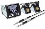 Preview: The image shows a soldering station with a control unit that has a display, as well as two soldering irons with individual holders. The holders contain solder or cleaning material.