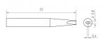 Preview: Das Bild zeigt eine technische Zeichnung eines schmalen Objekts mit einer Länge von 23 mm. Es hat eine spitze Form und eine runde Öffnung mit einem Durchmesser von 0,8 mm und einer Tiefe von 0,4 mm.