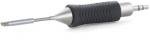 Preview: The image shows a tool with a smooth, silver metal part and a dark gray, ridged rubber handle. It has a special shape with a narrow tip at the end.