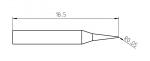 Preview: The image displays a technical sketch of an object with a total length of 18.5 mm. It features a narrow, pointed shape with a rounded end and a slight tilt.