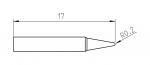 Preview: The image shows a technical drawing of an object that is 17 units long. It has a cylindrical body and a pointed tip with a radius of 0.2.