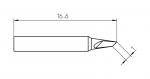 Preview: The image displays a technical drawing of a tool with a length of 16.6 units. The edge is angled and features an opening at the tip, which is slightly beveled.