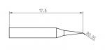 Preview: The image displays a technical drawing of an object measuring 17.8 mm in length with a sharp, rounded shape. The tip is slightly tilted and has a radius of 0.05 mm.