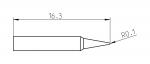 Preview: The image displays a technical drawing of an object with a length of 16.3 units and a tapered shape. At one end, there is a radius of 0.1.